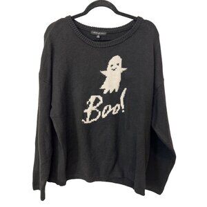 State Of Mine White Boo! Ghost Graphic Sweater Size XL Black Halloween Cozy NEW